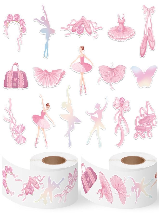 BkeeCten Pink Ballet Sticker Rolls - 1000pcs Ballet Shoes Ribbon Waterproof Vinyl Reusable Laptop Stickers Coloring Book Scrapbook Water Bottle Page Activity Pad Birthday Party Favors Kids Skateboard - Image 1